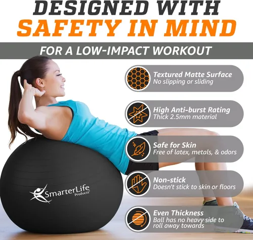 Miniatura 5 de SmarterLife - Pelota de yoga y ejercicio para fitness, equilibrio, estabilidad o embarazo, pelota para entrenamiento de tronco y terapia física