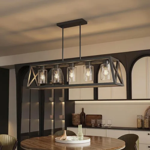 Miniatura 15 de Lámpara de comedor de granja – Iluminación de isla de cocina de 4 luces con altura ajustable y metal grueso para comedor sobre mesa, candelabros
