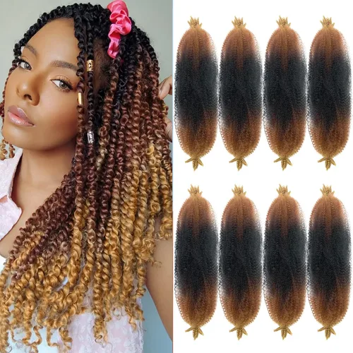 Miniatura 19 de Cabello Spring Twist Pre-Esponjado Color 4 Cabello Afro de Giros Elásticos 8 Paquetes Cabello Marrón Marley Twist para Trenzado para Locs de Marrón