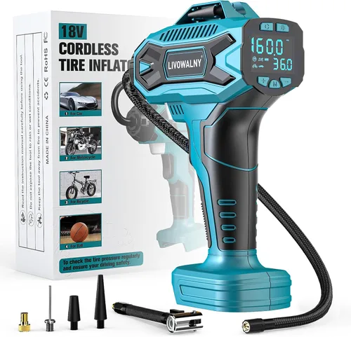 Miniatura 11 de Inflador de neumáticos inalámbrico, compresor de aire portátil, bomba de aire de neumáticos compatible con batería Makita de 18 V, bomba automática