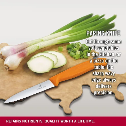 Miniatura 4 de Victorinox 6.7736.L9 Swiss Classic - Cuchillo de pelar para cortar y preparar frutas y verduras, hoja serrada en naranja, 3.9 pulgadas