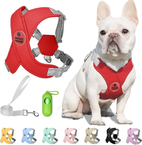 Miniatura 15 de Patas Lague Juego de arnés para perro con correa, ajustable, suave, acolchado, chaleco de entrada para perro, sin estrangulamiento, sin tirones