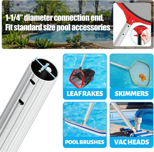 Miniatura 4 de YEECHUN Poste de piscina profesional de 16.5 pies telescópico de aluminio resistente, longitud ajustable de 6.5 a 16.5 pies, poste universal