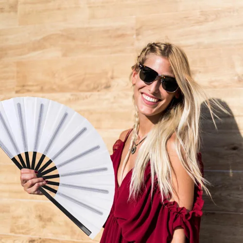 Miniatura 6 de Paquete de 8 ventiladores de mano plegables grandes para baile de línea, ventilador de estallido con funda de soporte, ventilador de mano grande