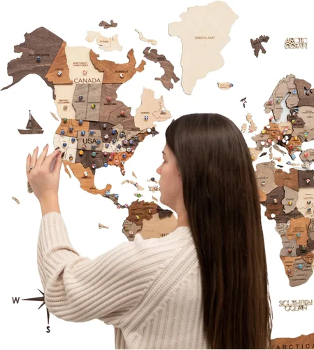 Miniatura 11 de ENJOY THE WOOD Arte de pared con mapa del mundo de madera 3D, decoración de pared de madera grande, idea de regalo de inauguración de la casa, arte