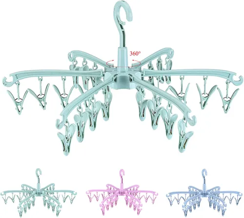 Miniatura 15 de Estante de secado plegable BONYCUST con 24 clips para secar calcetines, lencería, ropa de bebé, toallas. Estante giratorio para calcetines 2 piezas