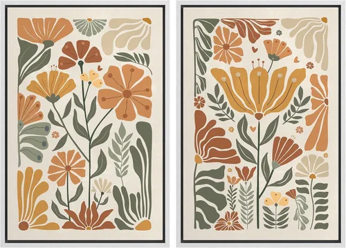 Miniatura 64 de SIGNFORD Lienzo enmarcado para pared, juego de arte con hojas de palmera de selva, polígonos geométricos, formas abstractas, ilustración, arte