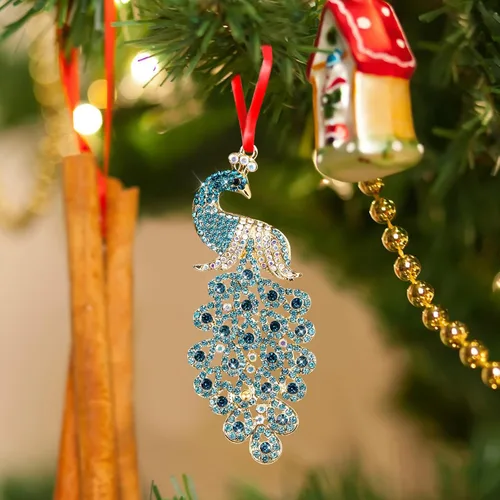 Miniatura 3 de SICOHOME Adornos de Navidad de pavo real, adornos de pavo real verde azulado para colgar en el árbol de Navidad, adornos de Navidad, decoraciones