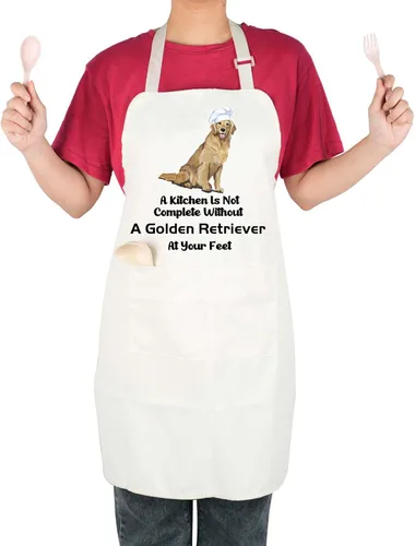 LEVLO Golden Retriever - Delantal de cocina Golden Retriever, decoración de cocina para perro, papá, mamá