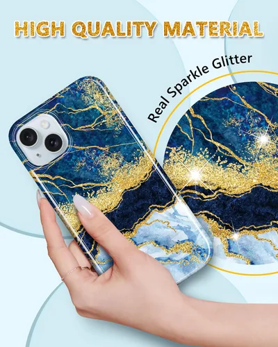 Miniatura 2 de Funda compatible con iPhone 15, diseño de mármol con purpurina dorada, a prueba de golpes, delgada, suave, funda de silicona TPU de 6.1 pulgadas