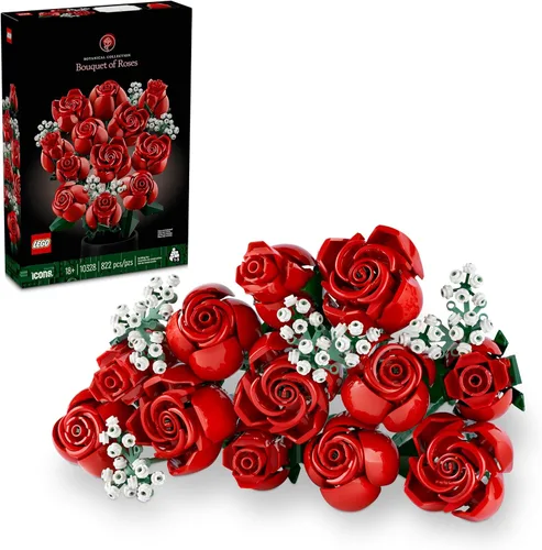 LEGO Botanicals - Ramo de rosas artificiales, juego de construcción de rosas rojas falsas para adultos, mayores de 18 años, regalos para cumpleaños