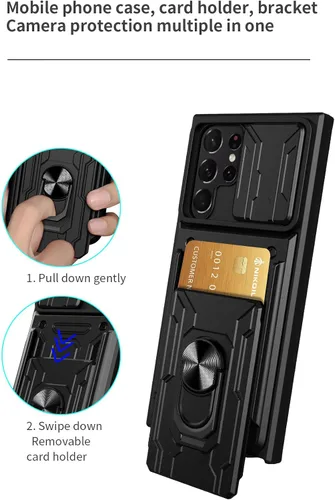 Miniatura 7 de CCSmall Funda para Samsung Galaxy S22 Ultra (no S22) con soporte para tarjetas, funda de protección resistente con anillo magnético, función atril