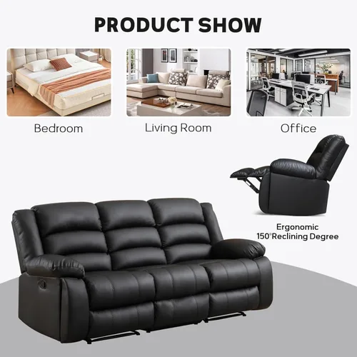 Miniatura 8 de EBELLO Sofá reclinable manual de piel sintética con 2 portavasos ocultos, reposabrazos rellenos, sofá reclinable de 3 asientos, sofá para sala