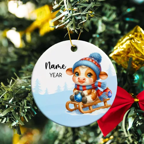 Miniatura 3 de Adornos de Navidad personalizados de vaca para niños, adornos personalizados de la primera Navidad del bebé de vaca para recién nacido, adorno