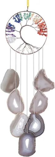 Miniatura 6 de rockcloud Campanillas de viento colgantes de 7 chakras del árbol de la vida con rodajas de ágata colgantes, adorno colgante de ventanas para Azul