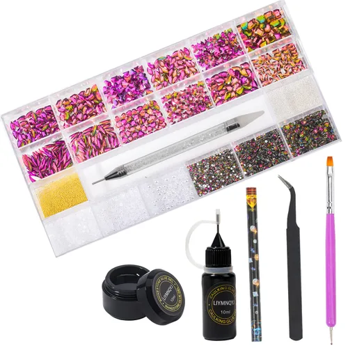 Miniatura 3 de Kit de diamantes de imitación para uñas, 9080 diamantes de imitación con parte trasera plana para decoración de cristales de uñas, corazones