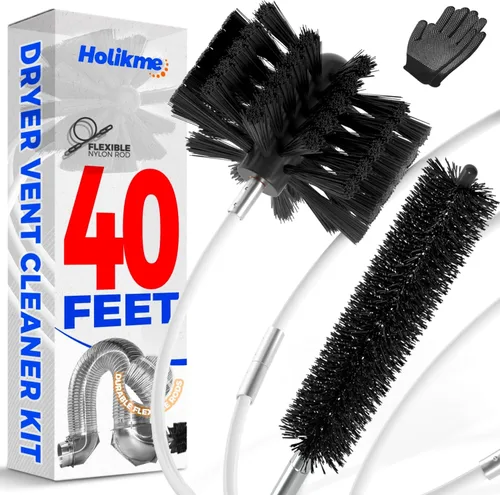 Holikme Kit limpiador de ventilación de secadora de 40 pies, cepillo flexible para pelusa con accesorio de taladro, se extiende hasta 40 pies para
