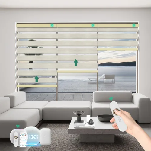 Miniatura 17 de Persianas motorizadas de cebra con control remoto, funcionan con HomeKit Alexa, cortinas eléctricas automáticas para ventanas, 60% opacas, filtro