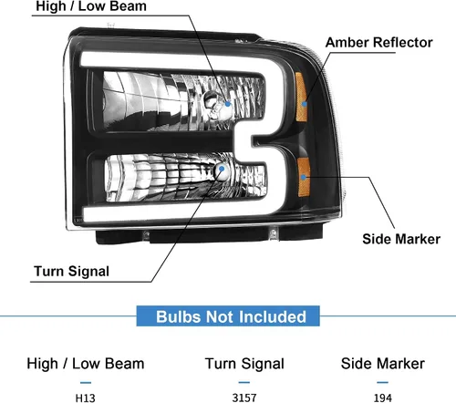 Miniatura 2 de Conjunto de faros halógenos con luz diurna LED Compatible con Ford F250 F350 F450 F550 Super Duty 2005-2007/Ford Excursion 05