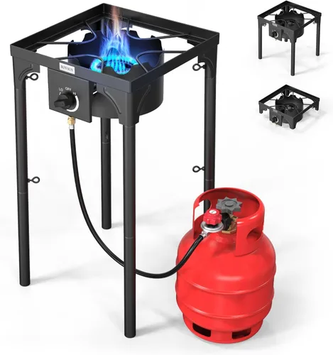ROVSUN 100,000 BTU Estufa de Gas Portátil para Acampar, Quemador de Propano para Exteriores con Regulador de 20psi, Cocina de Campamento de Alta