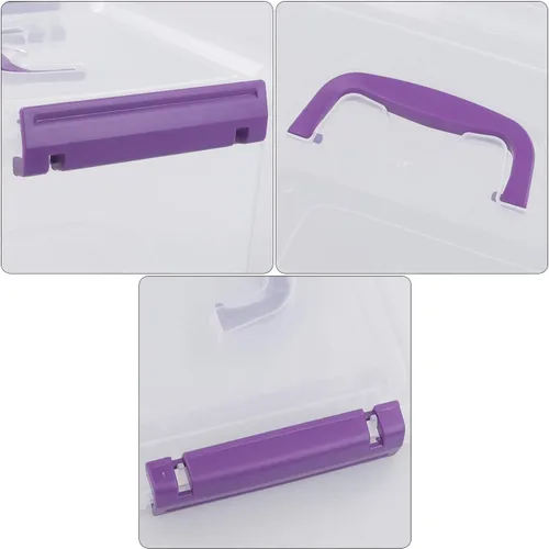 Miniatura 5 de Contenedor de plástico transparente con tapa, caja de cierre de 6 cuartos de galón con mango morado, 6 paquetes
