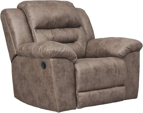 Miniatura 10 de Signature Design by Ashley Stoneland - Sofá biplaza reclinable manual de piel sintética con consola central, color marrón claro Gris