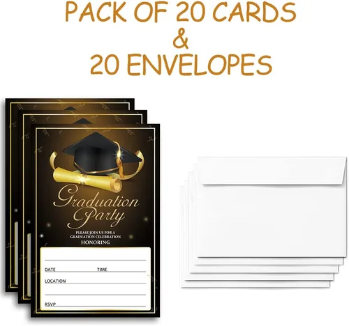 Miniatura 5 de FujLoy 20 tarjetas con sobres, invitaciones para fiestas de graduación 2025, 2025 universidad, escuela secundaria, celebración de graduación 005
