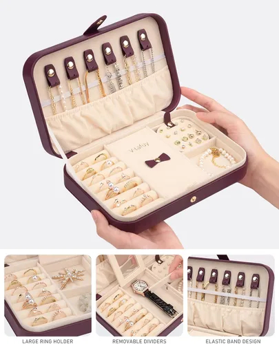 Miniatura 2 de V-LAFUY Organizador de viaje de joyería caja de joyería de viaje portátil pequeño estuche de joyería de viaje con espejo caja de joyería pequeña
