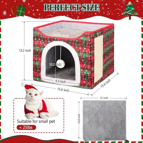 Miniatura 7 de Cama Térmica para Gatos de Interior, Casa Plegable para Gatos con Almohadilla Térmica Extraíble para Gatos y Perros Pequeños, Cama Cubierta