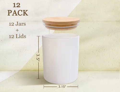 Miniatura 2 de Aroparc Paquete de 12 tarros de vela blancos de 10 onzas con tapas de bambú, recipientes para velas para hacer velas, recuerdos de boda y líneas