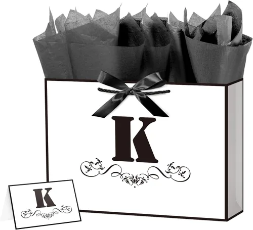 Miniatura 16 de ysmile Bolsa de regalo de letras con papel de seda para hombres, bolsa grande de 12 pulgadas, color blanco y negro, para cumpleaños, aniversario