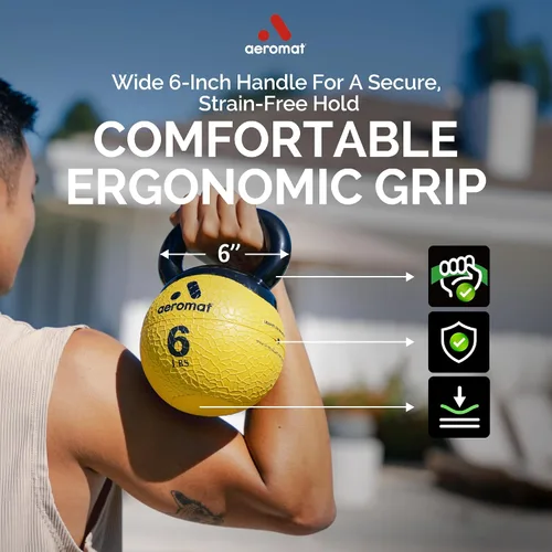 Miniatura 2 de Aeromat Elite Mini Kettlebells – Weighted Exercise Medicine Ball with Anti-Slip Grip & Wide Handle, Strength Training Kettlebell for Squats