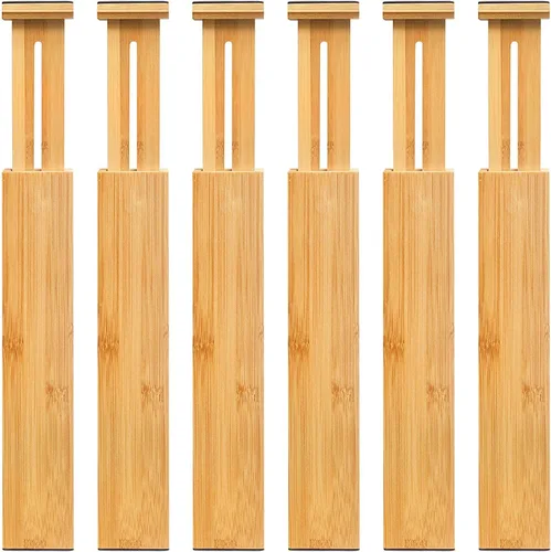 VaeFae Separadores de cajones de bambú ajustables, organizador de cajones expandible para cocina, dormitorio, baño, tocador y oficina, paquete de 6