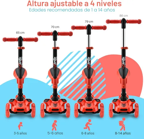 Miniatura 5 de Hurtle Patinete de 3 ruedas para niños, luces LED de ruedas, manubrio ajustable de inclinación para dirigir y asiento plegable, paseo sentado