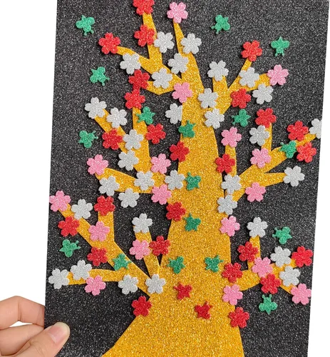 Miniatura 6 de SALEMAR Hojas de espuma adhesiva con purpurina dorada para manualidades, 10 paquetes de hojas gruesas de EVA autoadhesivas con destellos para Dorado
