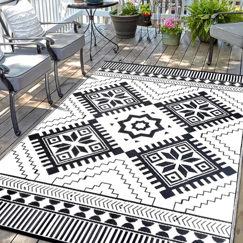 Alfombra Impermeable para Exteriores 9x12 pies, Tapete de Paja de Plástico Reversible Boho para Patio RV Terraza Porche Patio Trasero Balcón Camping