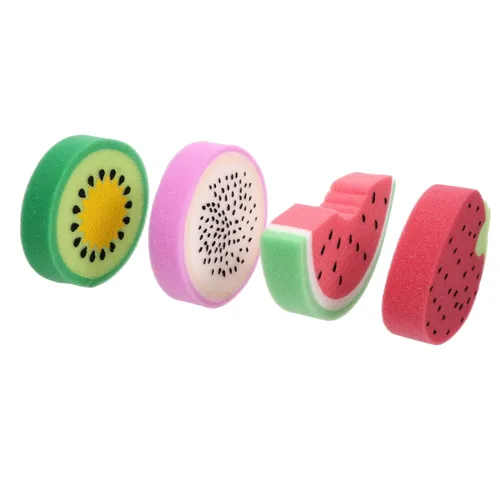 Miniatura 2 de LALAFINA Esponjas de baño de frutas, 4 unidades para niños, lindos fregadores corporales, esponjas de limpieza de ducha para accesorios de baño