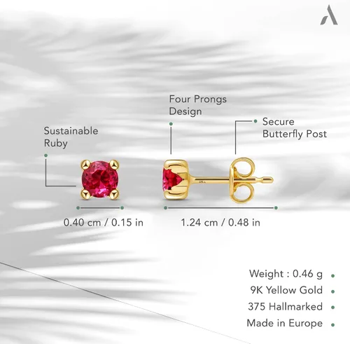 Miniatura 5 de Amberta Allure - Aretes de tuerca de oro amarillo de 9 quilates para mujer