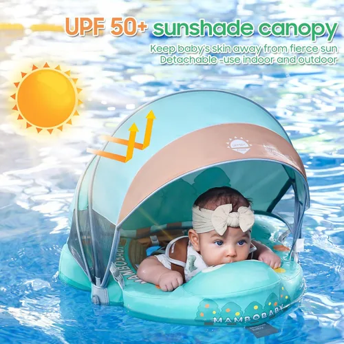 Miniatura 6 de Mambobaby Flotador con cola y toldo no inflable para bebé, flotador Mambo Flotador inteligente de natación para bebé, flotador de piscina para niños