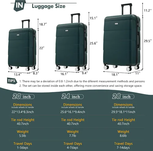 Miniatura 424 de Merax Juegos de equipaje de mano en maleta aprobada por aerolíneas, estuche rígido con ruedas giratorias expandibles, Negro