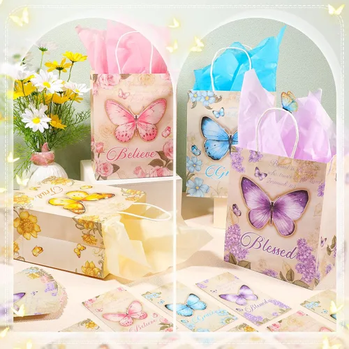 Miniatura 5 de Qeeenar 36 juegos de bolsas de regalo cristianas para iglesia, mariposa, bolsas de regalo religiosas de la Biblia con tarjetas de bendición, papel