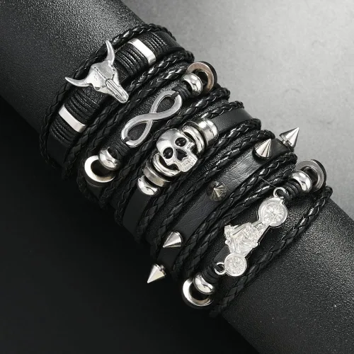 Miniatura 2 de Leather Bracelet for Men Women Skull Braided Wristband Medieval Pirate Bracelets