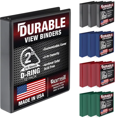 Miniatura 102 de Samsill Carpeta duradera de 1.5 pulgadas, fabricada en los Estados Unidos, carpeta de anillos en D, carpeta transparente personalizable, color rojo