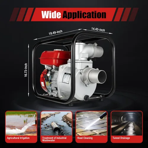 Miniatura 4 de Bomba de agua portátil con motor de gasolina de 7.5 HP 3KW 3600-Rpm de 3 pulgadas, caudal de 60m3/h Bomba de transferencia de agua semi-basura