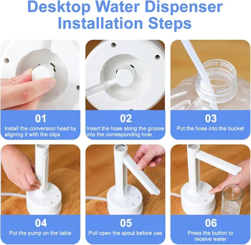 Miniatura 7 de Dispensador de botellas de agua eléctrica de escritorio de doble uso, de 5 galones, carga USB tipo C, bomba automática de botella de agua potable