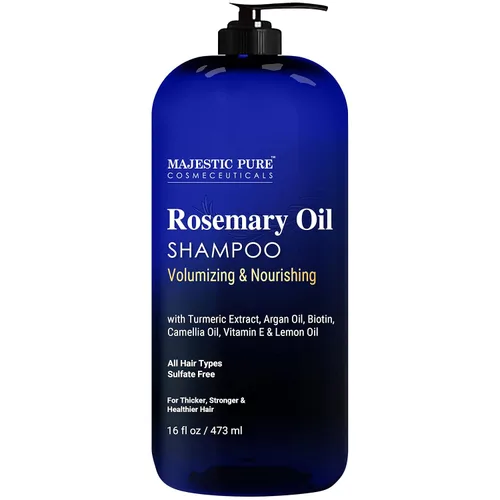 Majestic Pure Champú de aceite de romero para el crecimiento del cabello, champú voluminizador y nutritivo, con vitamina E y aceite de argán, sin