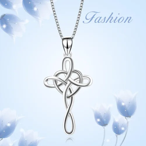 Miniatura 40 de YFN Collar de cruz de plata de ley 925 con nudo celta cruz infinito corazón amor colgante collar de 18 pulgadas
