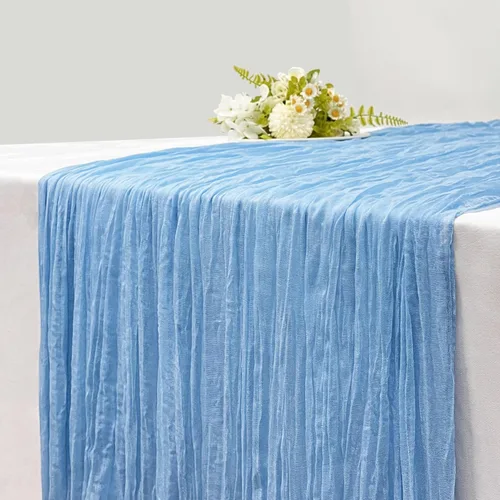 1 paquete de camino de mesa de estopilla, mantel de 10 pies 35 x 120 pulgadas, color azul bebé, gasa rústica bohemia polvorienta para decoración de