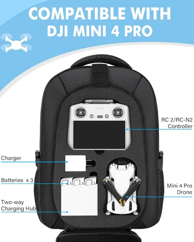 Miniatura 2 de PEKREWS Funda Mini 4 Pro, Mini 3/4 Pro Funda de transporte rígida impermeable, bolsa grande para drones para laptop de 15.6 pulgadas, mochila