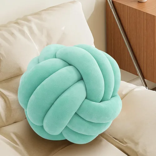Miniatura 33 de Almohada Bola de Nudo Gris, Almohada Decorativa Hecha a Mano, Cojín Redondo Suave Anudado para Sofá y Dormitorio, Linda Decoración del Hogar